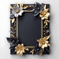 wall,about Elegant blank, empty frame, mockup with floral motif