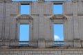 Wall with empty windows in Ajuda National Palace, Lisboa, Portugal Royalty Free Stock Photo