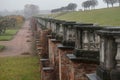 Wall in fog near Marly Palace. Peterhof. Russia Royalty Free Stock Photo