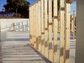 Wall frame being built on a slab-on-grade single story berm home.