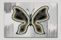 Wall frame canvas flat art. painted colorful butterfly in light gray background. 3d illustration artwork