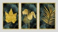 Wall frame home decor. 3d golden tree leaves in modern painting background. Royalty Free Stock Photo
