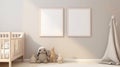 Wall Frame mockup in the children room.Nursery Interior. Boho scandinavian eco style. Generative Ai Royalty Free Stock Photo