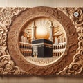 Wall frame wood carving mekkah mosque alharam kabah ai generator Royalty Free Stock Photo