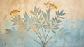 Wall fresco of plant like Ancient Roman and Greek art, vintage mural Royalty Free Stock Photo