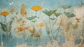 Wall fresco of plants like Ancient Roman and Greek art, old painting