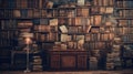 A wall full of ancient books of a library, holding many historical books and manuscripts Royalty Free Stock Photo
