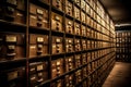 A wall full of filing cabinets in a room Royalty Free Stock Photo