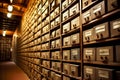 A wall full of filing cabinets in a room Royalty Free Stock Photo