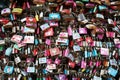 Wall full of Love Padlocks at Farm House, hanging with couples name on each padlock. Wishing to have an everlasting love locked to