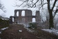 Wall in German castle ruins on snowy day Royalty Free Stock Photo