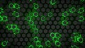 Wall of glowing green hexagons 3D rendering