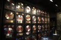 A wall of gold and platinum records from Johnny Cash on display inside of the Johnny Cash Museum in Nashville Tennessee