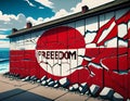 A wall graffiti in Greenland depicting a breaking wall with \'Freedom\' text overlay Royalty Free Stock Photo