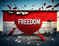 A wall graffiti in Greenland depicting a breaking wall with \'Freedom\' text overlay Royalty Free Stock Photo