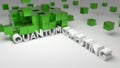 Wall of green metallic cubes on white with boxes floating quantum computing concept Royalty Free Stock Photo