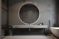 interior design gray mirror light home room bathroom luxury concrete sink. Generative AI. Royalty Free Stock Photo