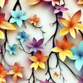 Wall hanging branches seamless pattern leaves fall with bright color flowers illustration background. 3d abstraction wallpaper for Royalty Free Stock Photo