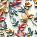 Wall hanging branches seamless pattern leaves fall with bright color flowers illustration background. 3d abstraction wallpaper for Royalty Free Stock Photo