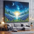 Wall hanging with futuristic city, solar panels, generative ai Royalty Free Stock Photo