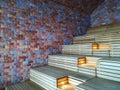 Wall of Himalayan salt bricks - sauna room indoor Royalty Free Stock Photo