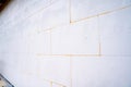 Wall of the house insulated with Styrofoam close-up. Preparing a private house for winter Royalty Free Stock Photo