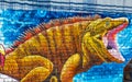 Wall with iguana graffiti art drawings paintings Puerto Escondido Mexico