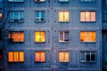 Wall with Iluminated windows. Royalty Free Stock Photo