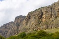 wall of impregnable stone mountains in the Caucasus