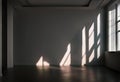 wall interior empty White room sunlight shadow concrete light window city view ceiling corner glasses three-dimensional rendering Royalty Free Stock Photo
