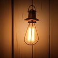 Wall light fixture with rustic old style, wood panel backdrop, dark vignette Royalty Free Stock Photo