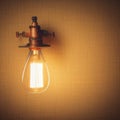 Wall lightbulb fixture with vintage style, blank wallpaper