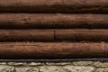 Wall of logs. wooden background. rural house exterior