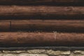 Wall of logs. wooden background. rural house exterior