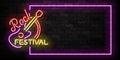 Vector realistic isolated neon sign of Rock Festival frame logo for template