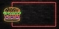 Vector realistic isolated neon sign of Burger frame logo for template decoration and covering on the wall background. Concept of f
