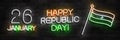 Vector realistic isolated neon sign of 26 January, Happy Republic Day in India logo for decoration and covering on the wall backgr