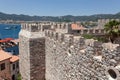 Wall with loopholes of the old castle in the old town area of Marmaris Royalty Free Stock Photo