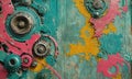 A wall with a lot of gears and mechanisms on it. Royalty Free Stock Photo