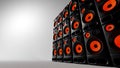 Wall of loudspeakers on white background. Music concert, recording studio concept. Digital 3D render Royalty Free Stock Photo