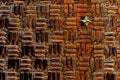 Wall made of brown medicine bottles