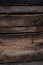 Wall is made of dirty old boards. Background is made of dark brown wood covered with dust and cobwebs, with copy space Royalty Free Stock Photo