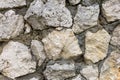 the wall is made of natural material, the stone is a limestone material of volcanic origin, close-up.