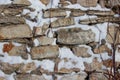 Wall made of natural rocks covered in snow Royalty Free Stock Photo