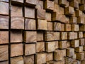 Wall made of wooden blocks