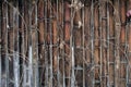 Wall mado of bamboo cutted in half with dried ivy over it. Royalty Free Stock Photo