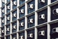 Wall with many air-conditioners.