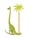 Wall meter with tall dinosaur. Sticker for measuring height kids. Funny vector cartoon illustration for children Royalty Free Stock Photo