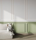 Wall mock up in children room with cozy armchair, Classical style interior background, 3D render