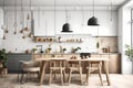 Scandinavian kitchen interior, wall mock up Generated Ai Royalty Free Stock Photo